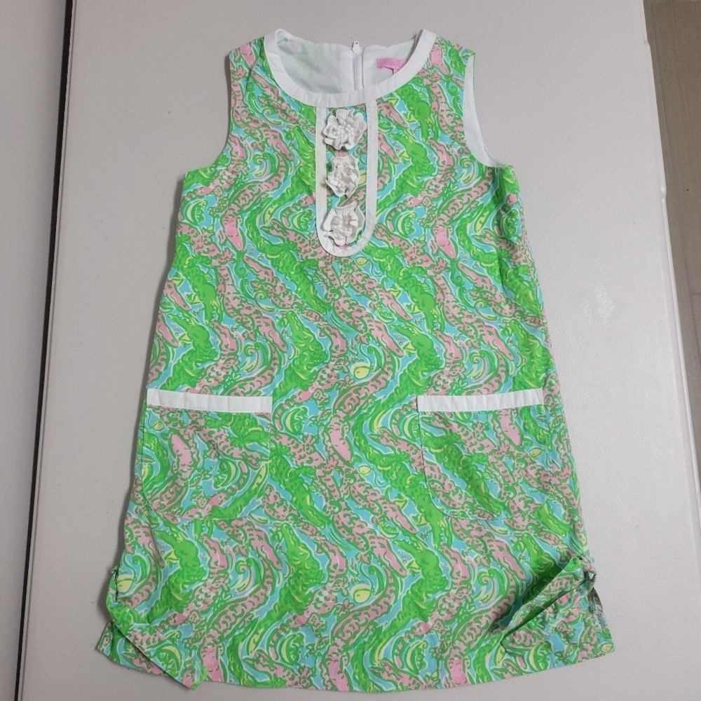 Lilly Pulitzer Green and Pink Sleeveless Girls Dress.